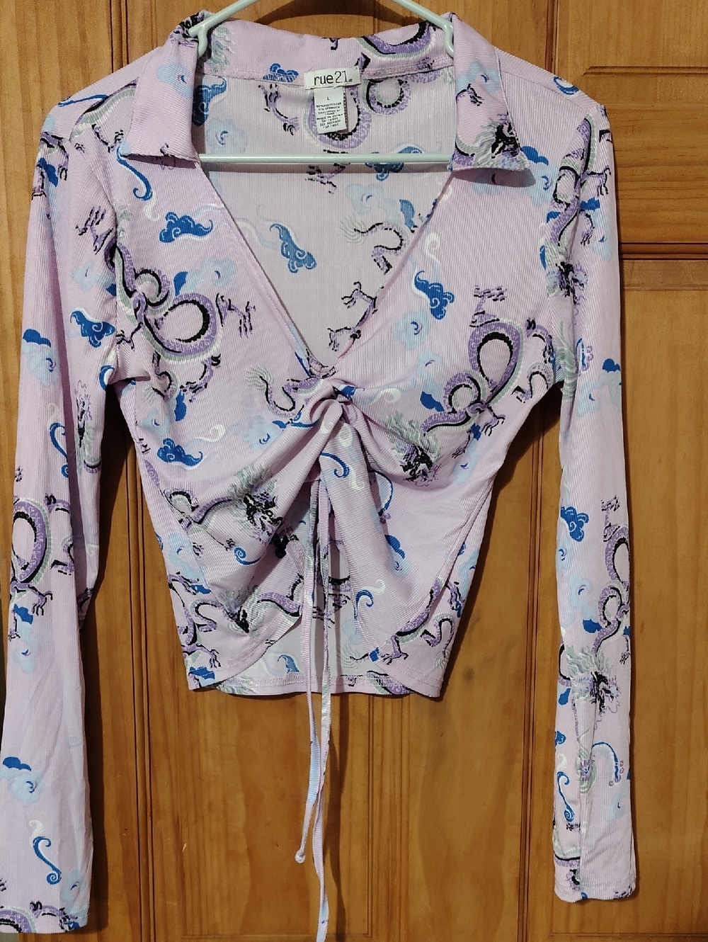 Rue21 Lilac Dragon Print Tie-Front Long Sleeve Top